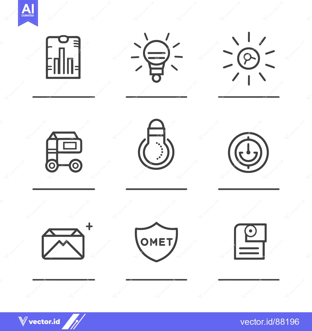 Premium Vector of Nine Outline Icons Depicting Business Concepts and Ideas