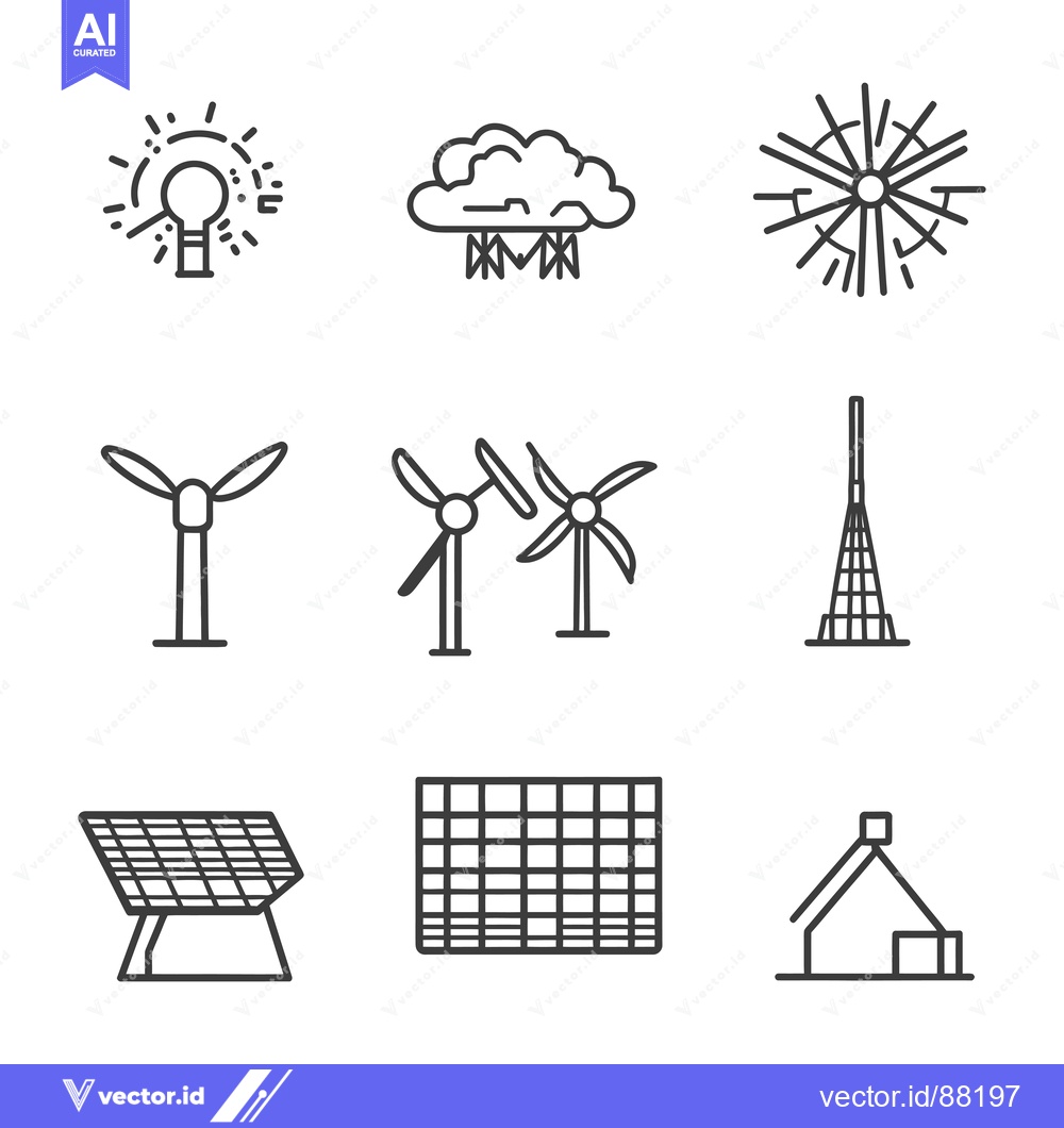 Premium Vector of Nine Outline Icons Depicting Renewable Energy Sources