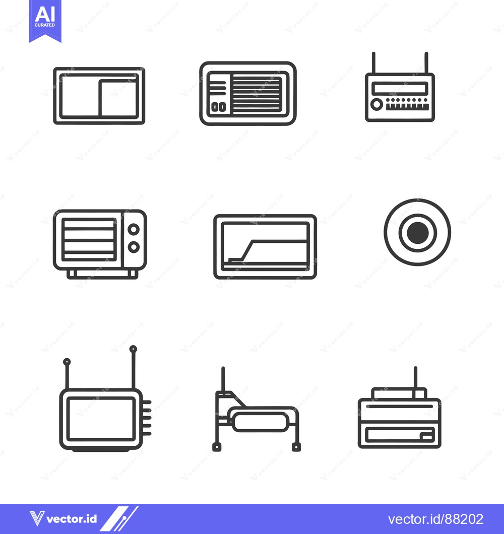 Premium Vector of Nine Outline Icons of Electronic Devices
