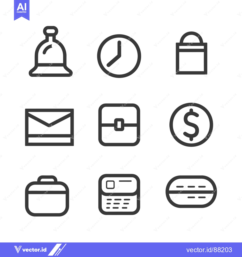 Premium Vector dari Nine Outline Icons of Objects Related to Time, Finance, and Communicat