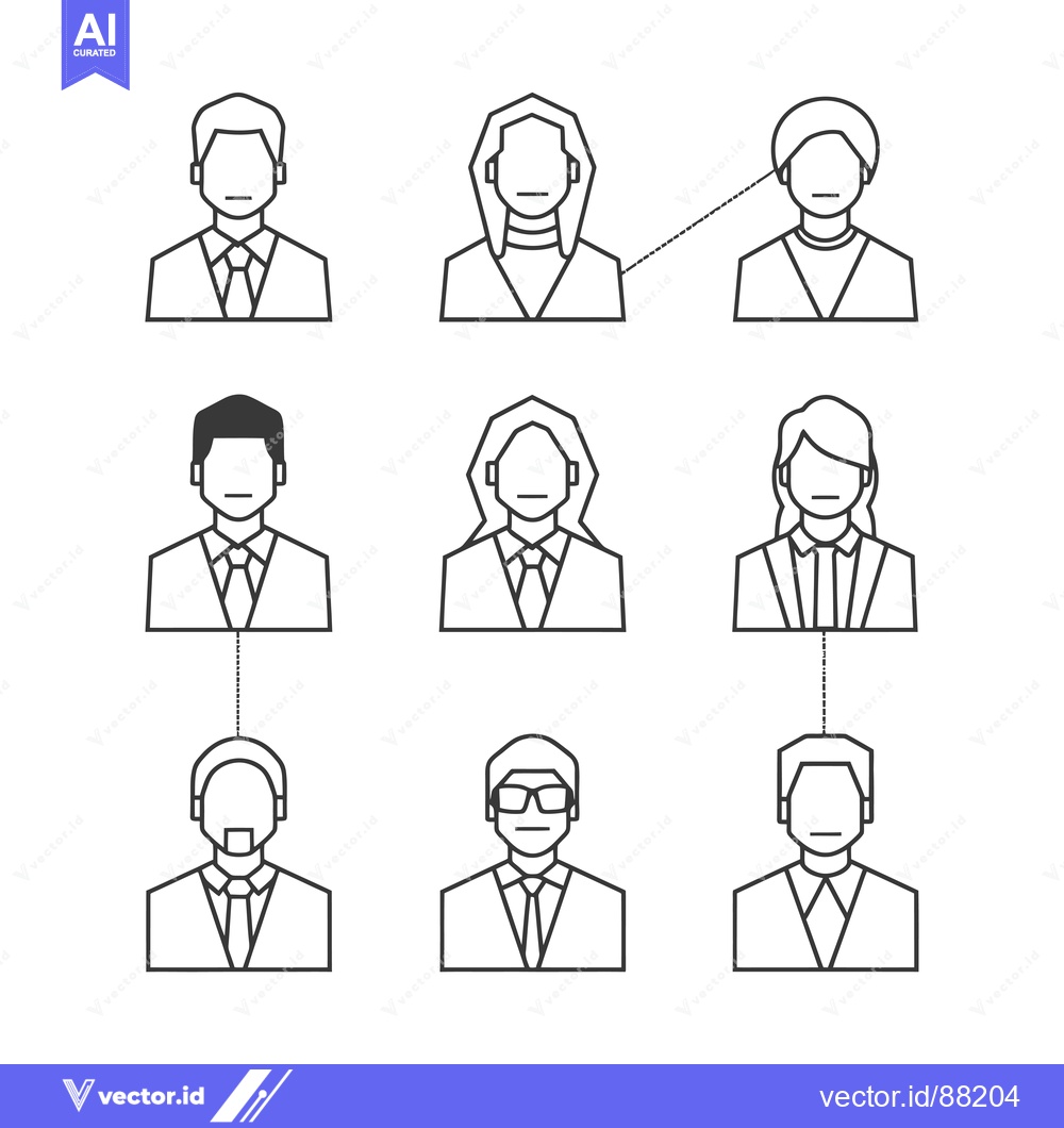 Premium Vector of Nine Outline Icons of People in Suits