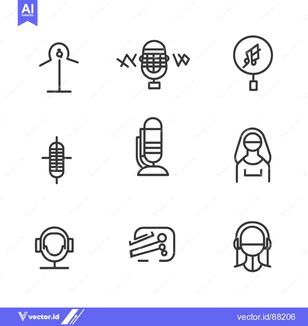 Premium Vector of Nine Outline Icons of Recording and Music Equipment