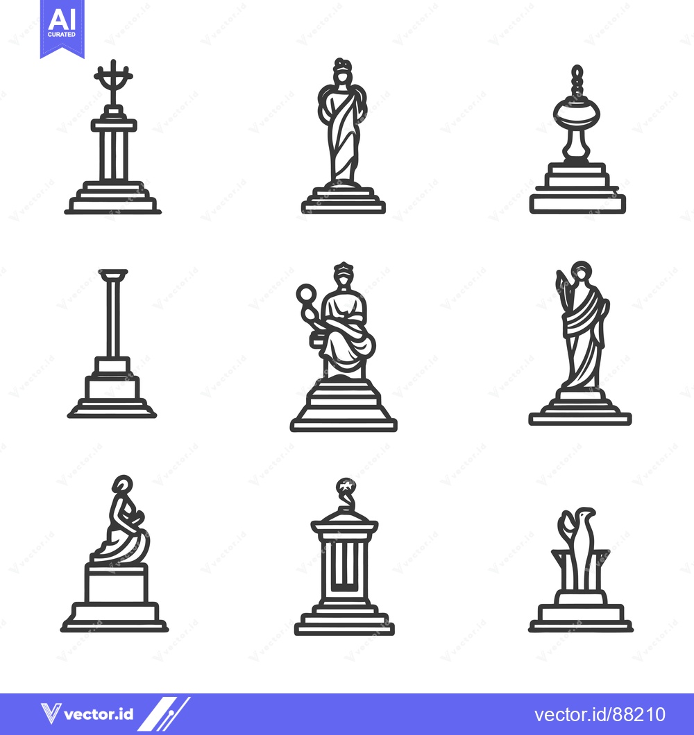 Premium Vector dari Nine Outline Illustrations of Ancient Statues and Monuments