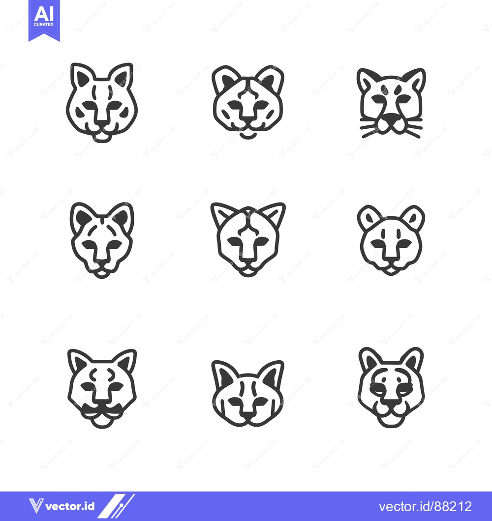 Premium Vector dari Nine Outline Illustrations of Cougar Faces