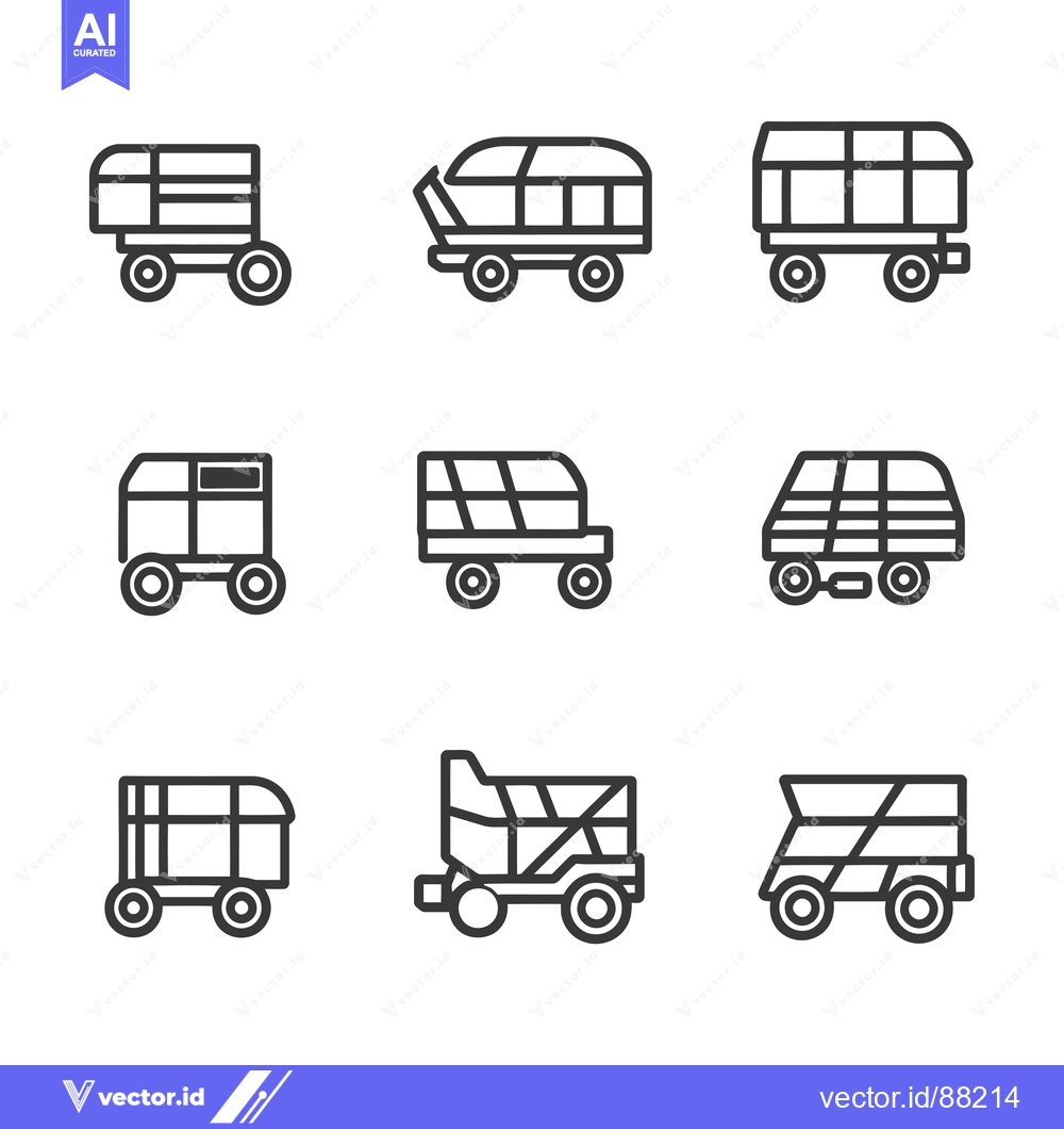Premium Vector of Nine Outline Illustrations of Different Types of Carts and Wagons