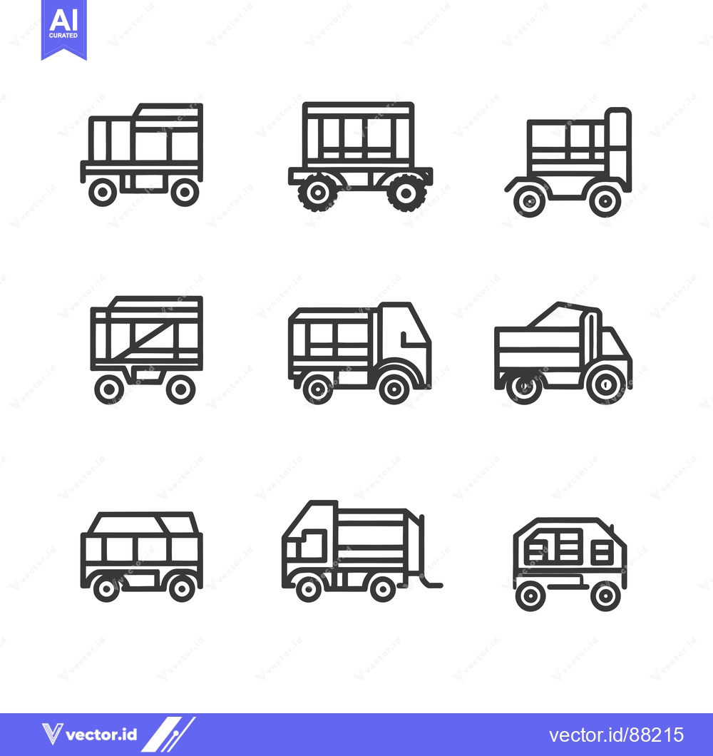 Premium Vector dari Nine Outline Illustrations of Different Types of Trucks