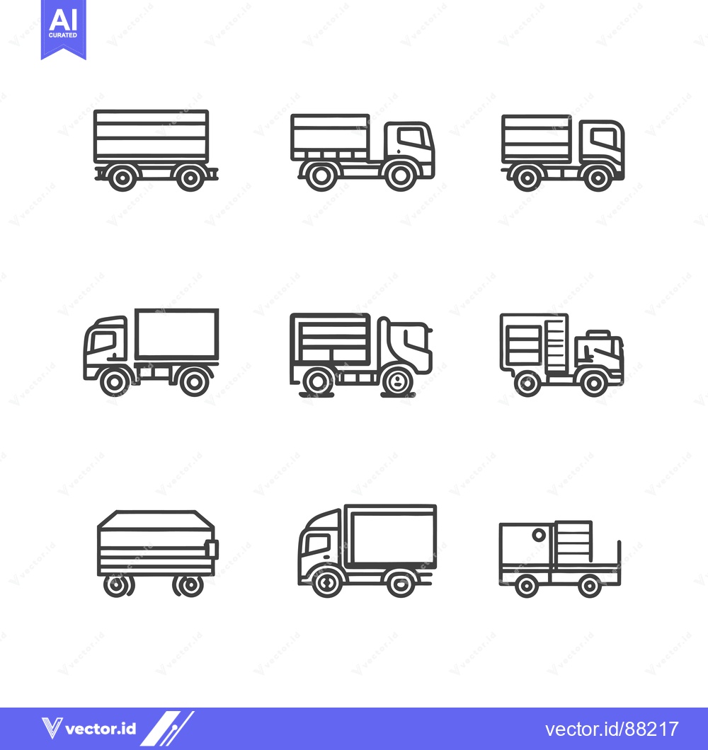 Premium Vector dari Nine Outline Illustrations of Different Types of Trucks