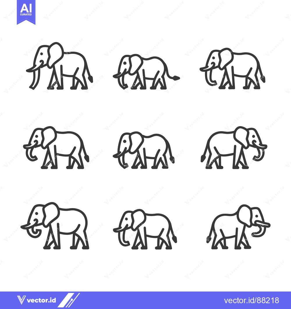 Premium Vector dari Nine Outline Illustrations of Elephants in Various Positions