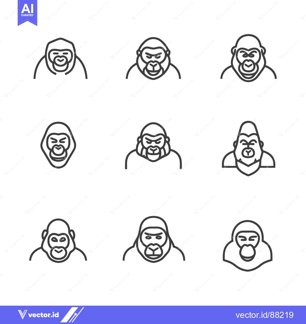 Premium Vector dari Nine Outline Illustrations of Gorilla Heads