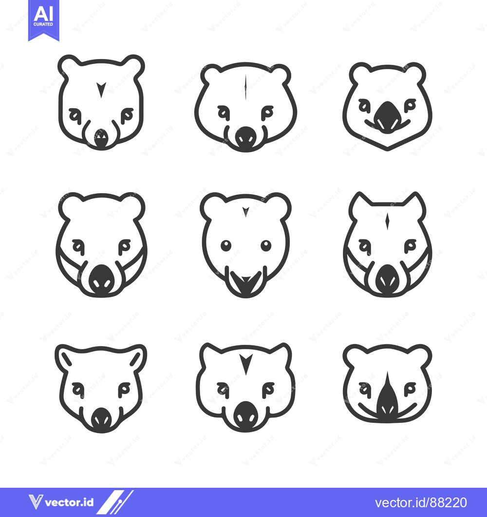 Premium Vector of Nine Outline Illustrations of Koala Bear Faces