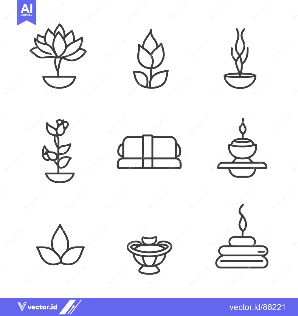 Premium Vector dari Nine Outline Illustrations of Lotus Flowers and Incense Burners