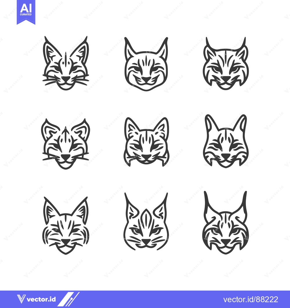 Premium Vector dari Nine Outline Illustrations of Lynx Heads
