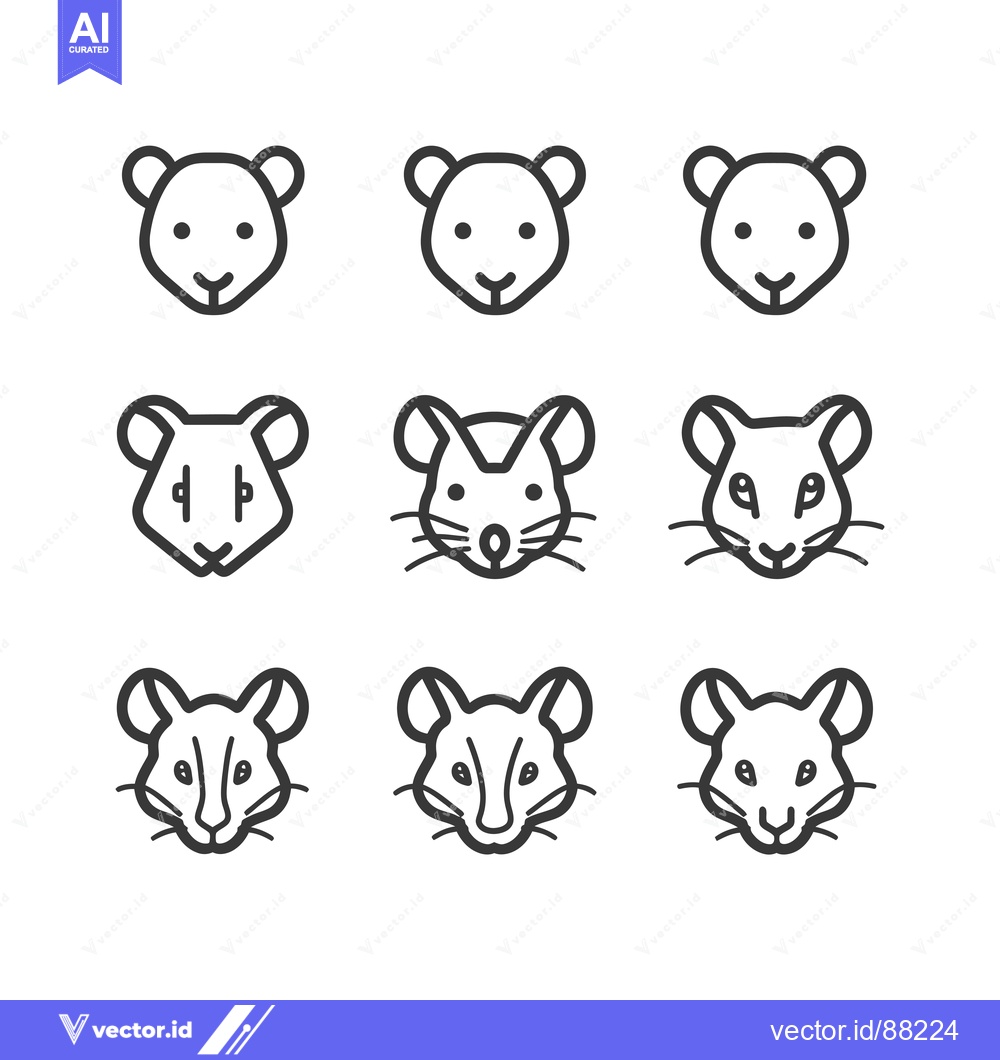 Premium Vector dari Nine Outline Illustrations of Mouse Heads in Different Styles