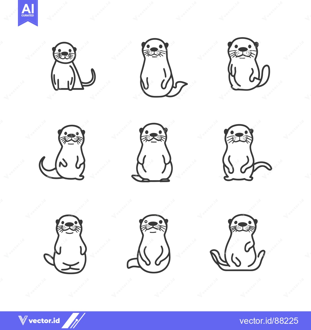 Premium Vector dari Nine Outline Illustrations of Otters in Different Poses