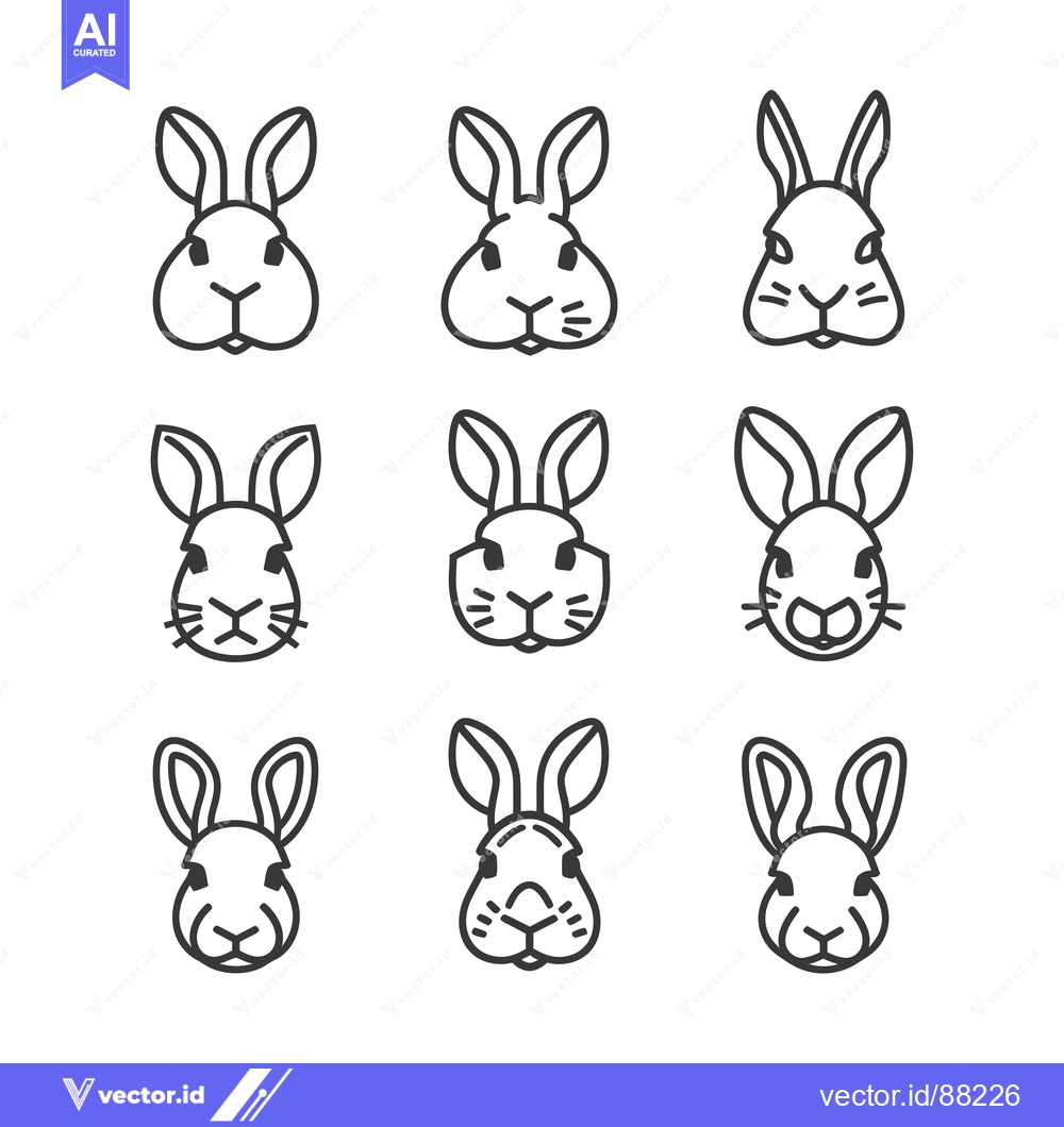 Premium Vector dari Nine Outline Illustrations of Rabbit Faces