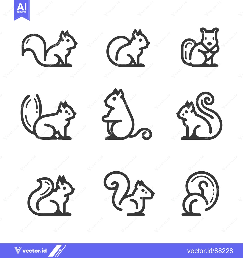 Premium Vector dari Nine Outline Illustrations of Squirrels in Various Poses
