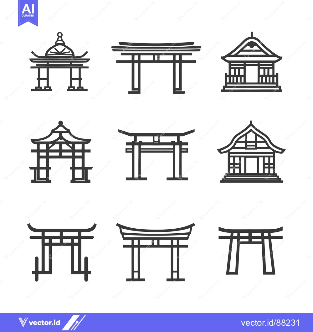 Premium Vector dari Nine Outline Illustrations of Traditional Japanese Structures