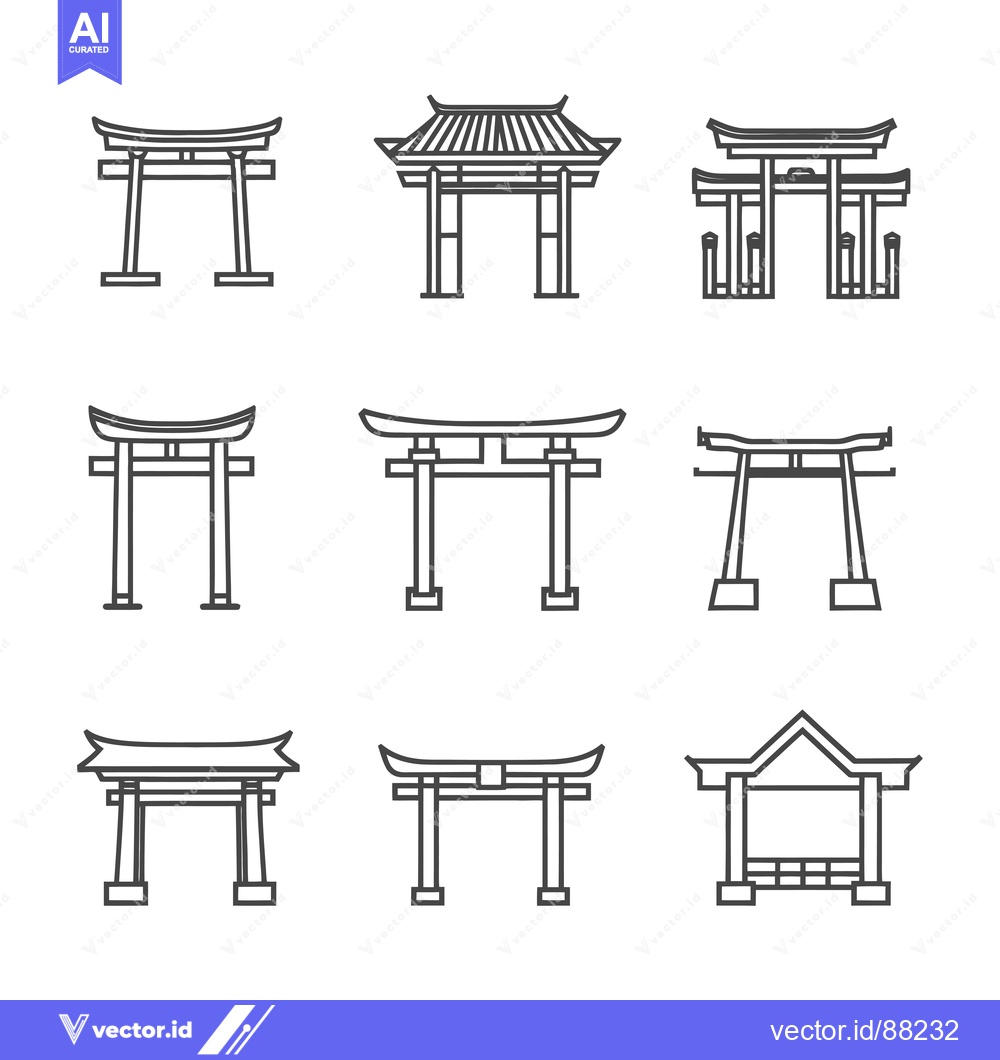 Premium Vector dari Nine Outline Illustrations of Traditional Japanese Torii Gates