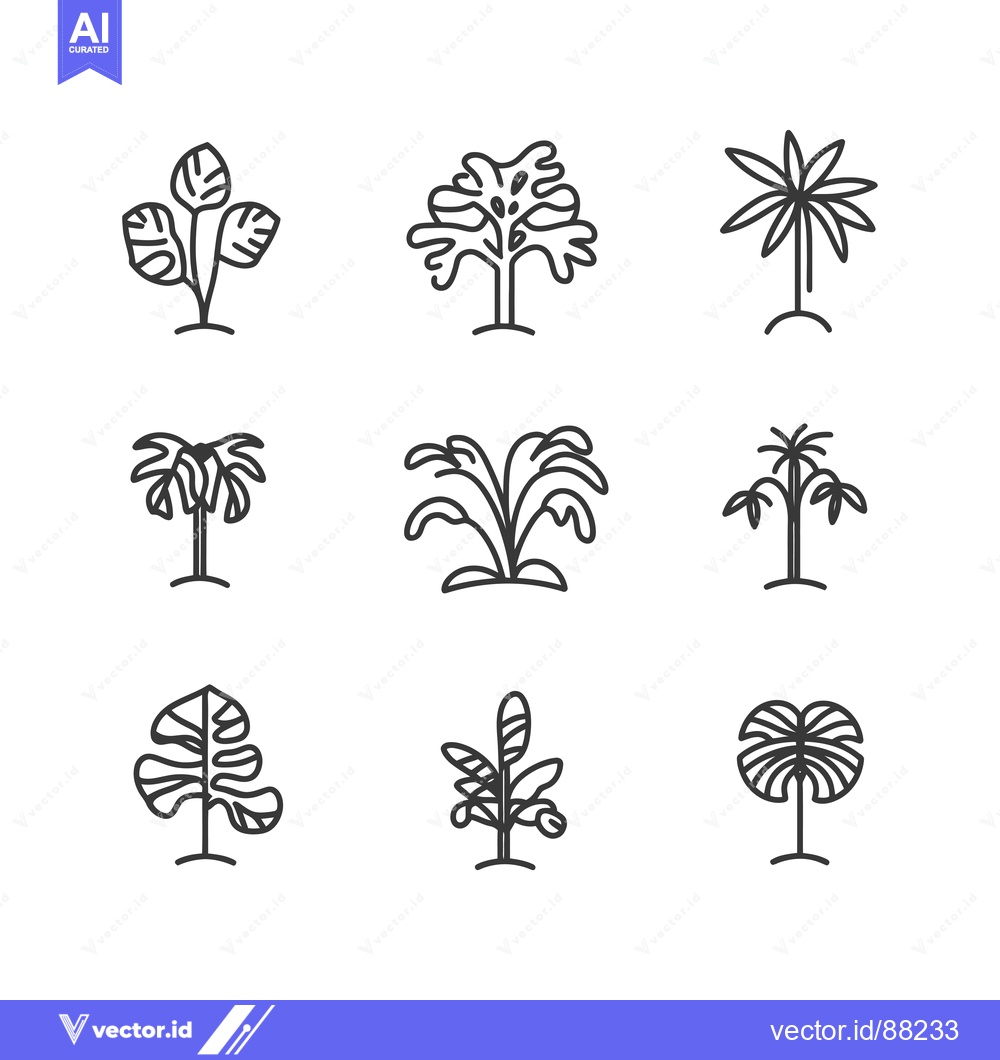 Premium Vector of Nine Outline Illustrations of Various Trees