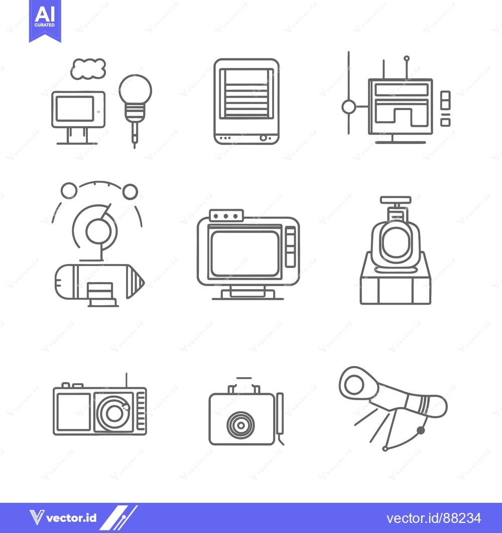 Premium Vector dari Nine Outline Illustrations of Vintage Electronics