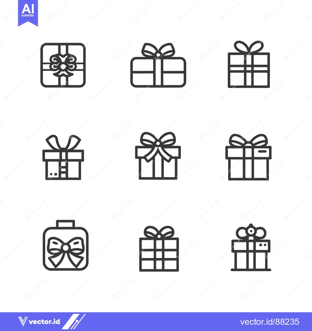 Premium Vector dari Nine Outline Illustrations of Wrapped Gifts with Bows