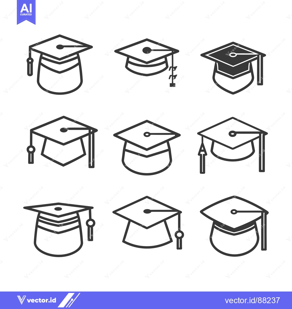 Premium Vector dari Nine Outline Variations of a Graduation Cap Icon