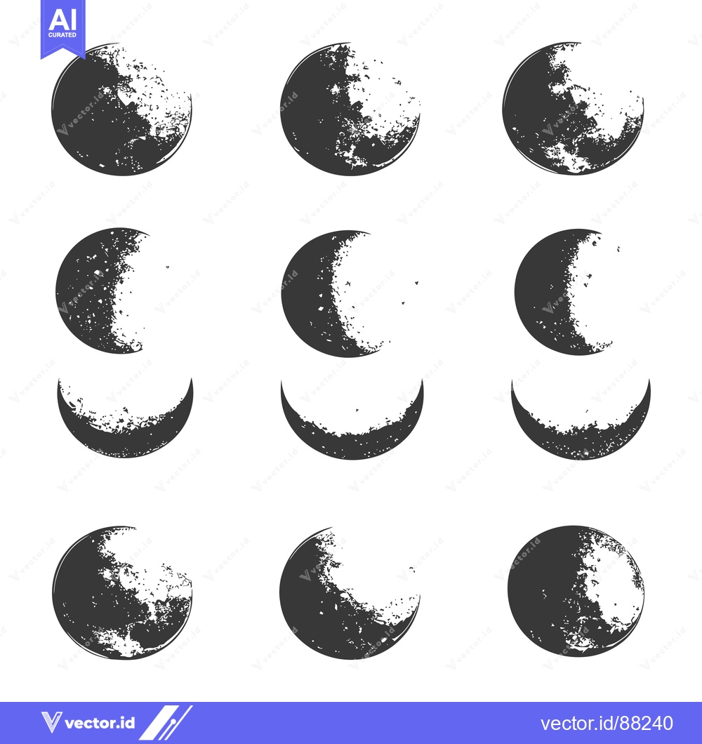 Premium Vector dari Nine Phases of the Moon with Detailed Surface Texture