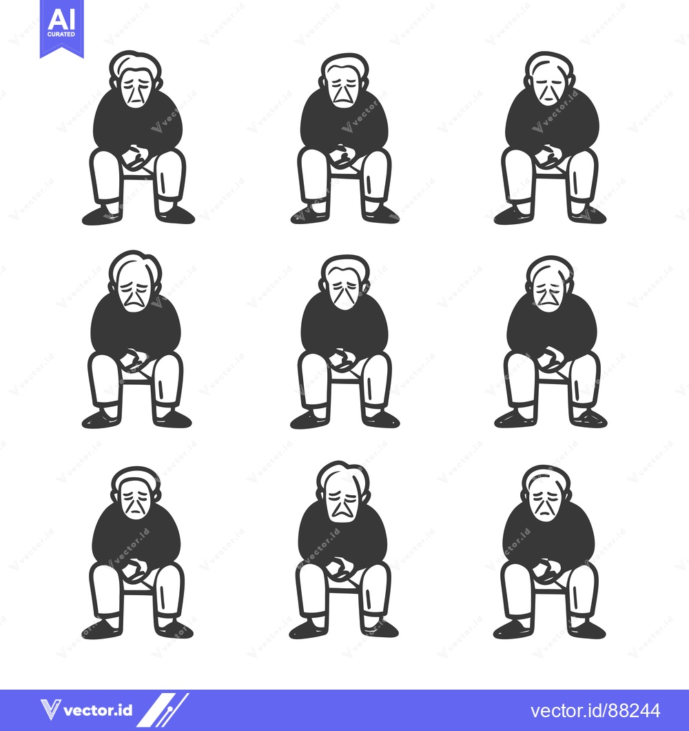 Premium Vector dari Nine Sad Elderly Men Sitting in a Row