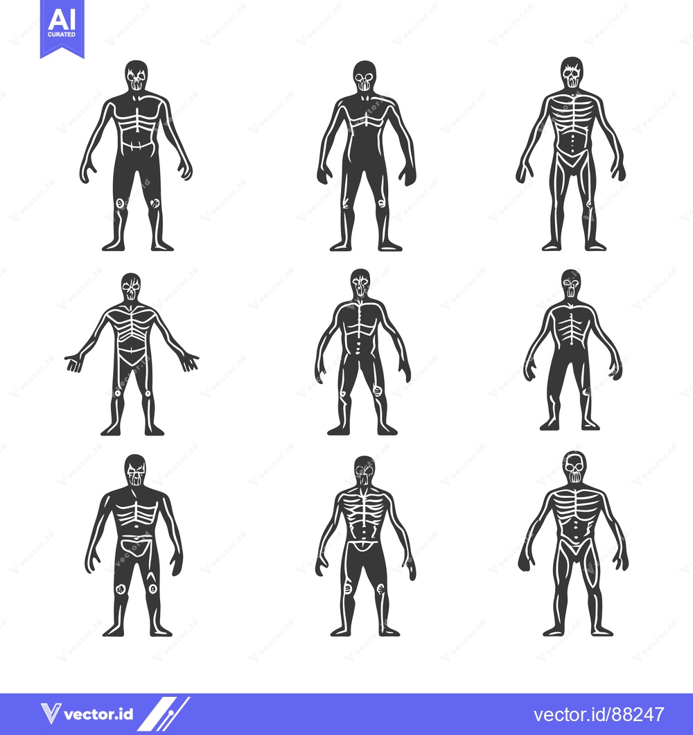 Premium Vector dari Nine Silhouette Figures with Exposed Skeleton Structure