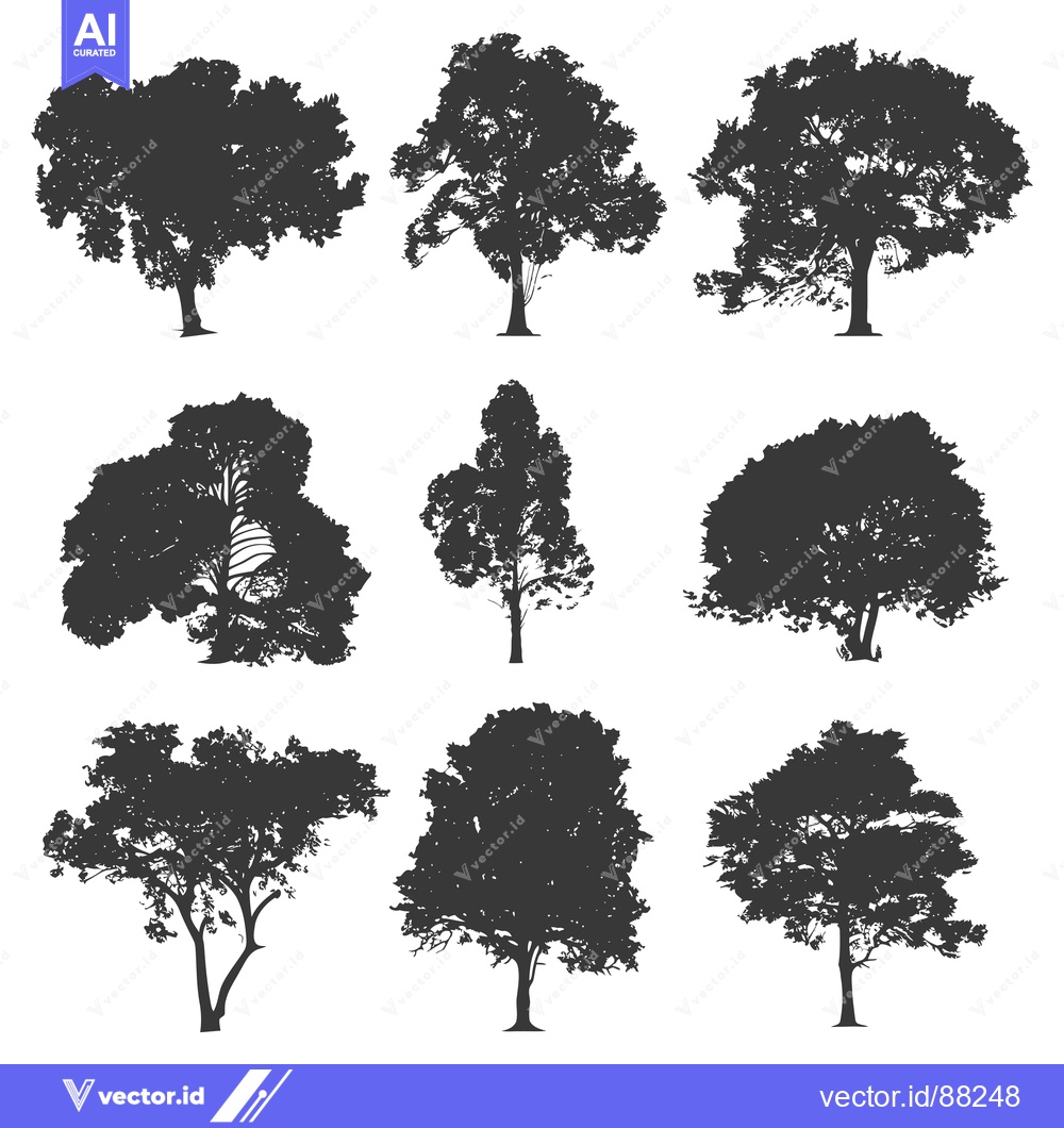 Premium Vector dari Nine Silhouette Illustrations of Trees with Various Shapes