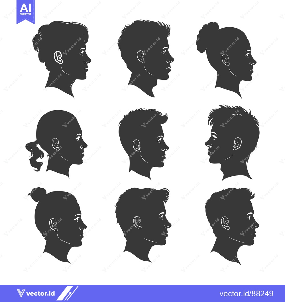Premium Vector of Nine Silhouette Portraits of People in Profile