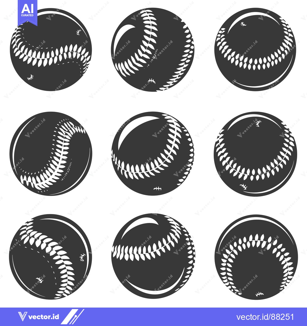Premium Vector dari Nine Silhouettes of a Baseball with Stitches and Laces