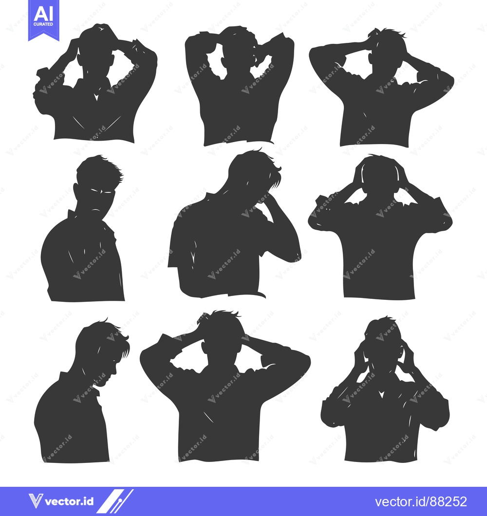 Premium Vector dari Nine Silhouettes of a Man Holding His Head in His Hands