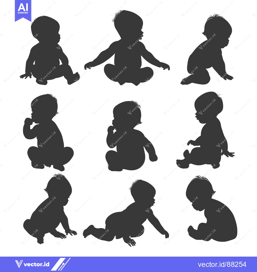 Premium Vector dari Nine Silhouettes of Babies in Different Poses