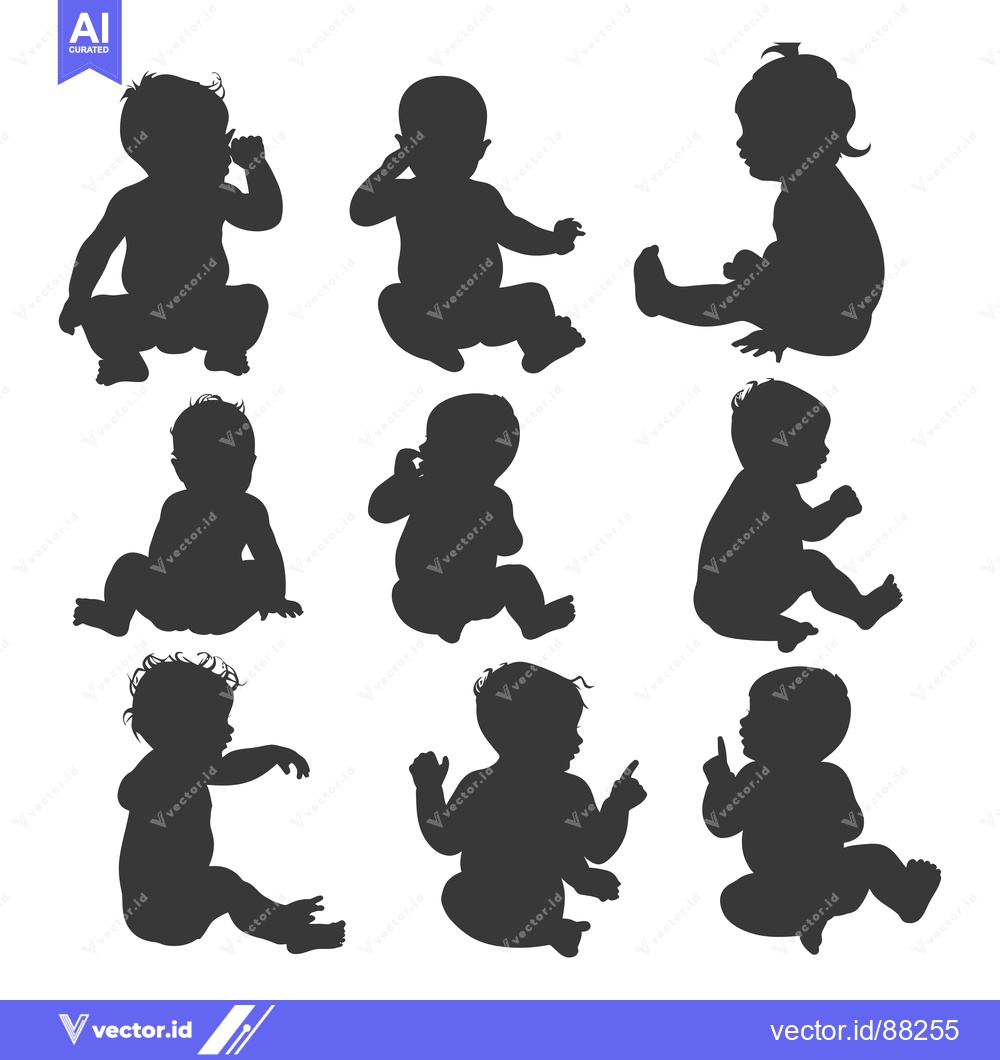 Premium Vector dari Nine Silhouettes of Babies in Various Poses