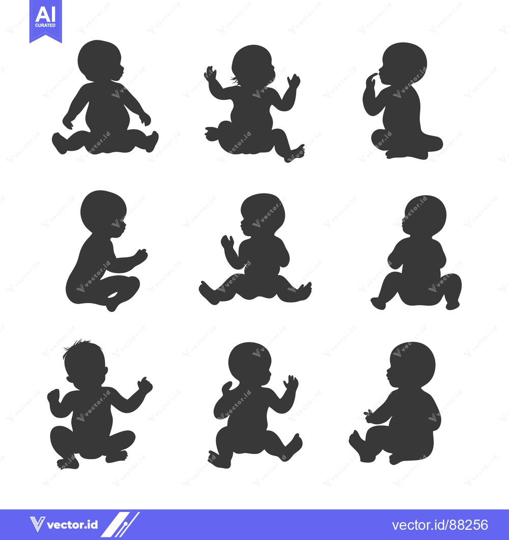 Premium Vector of Nine Silhouettes of Babies in Various Poses