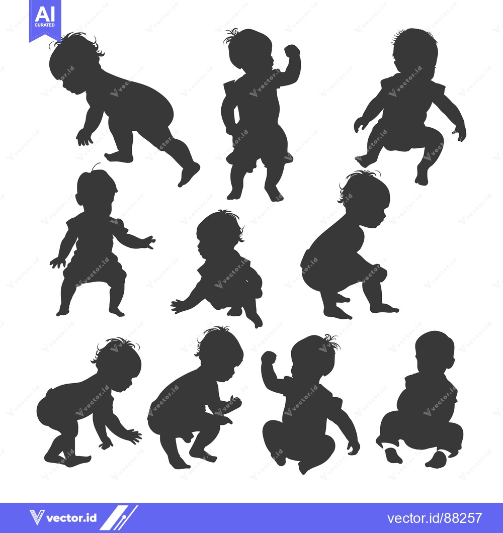 Premium Vector dari Nine Silhouettes of Babies in Various Poses