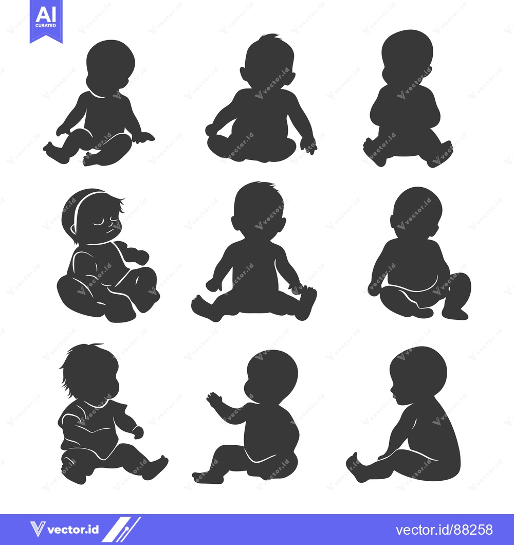 Premium Vector dari Nine Silhouettes of Babies in Various Sitting Poses