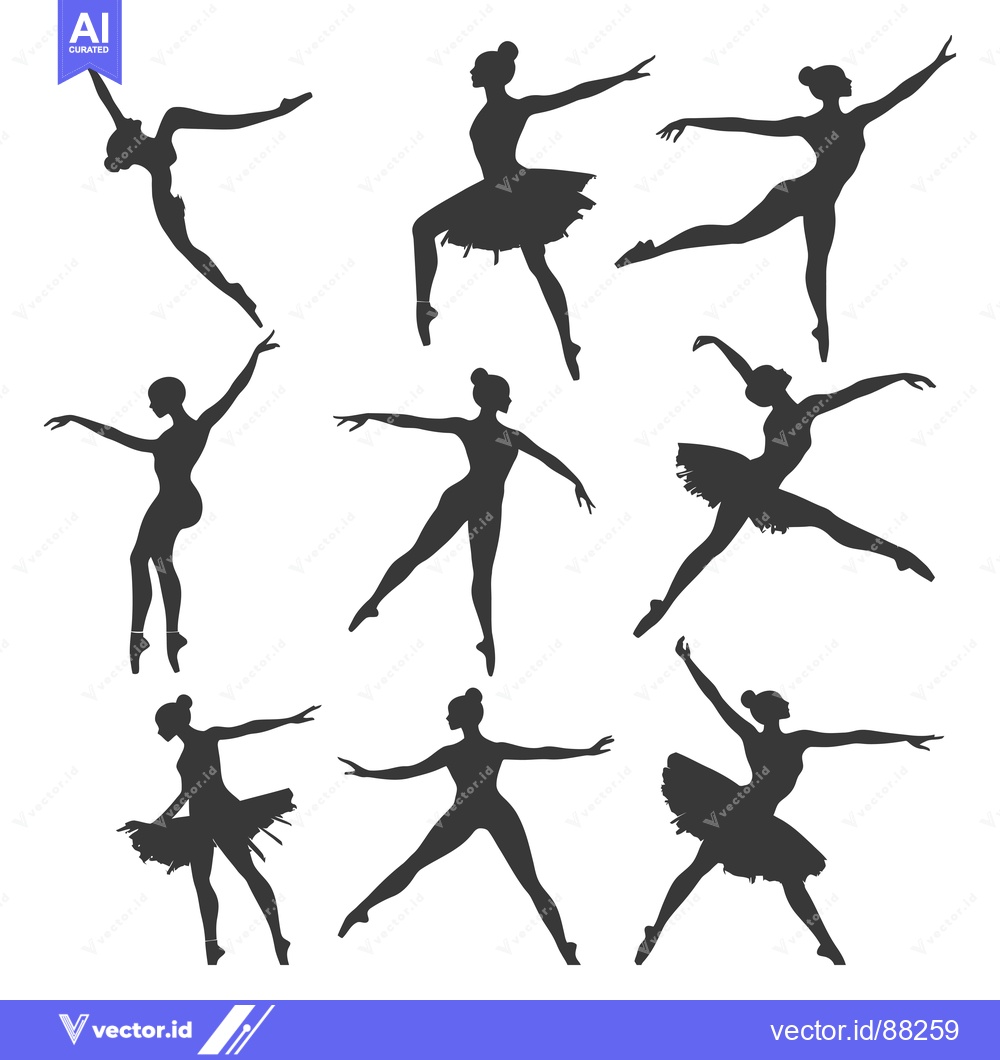 Premium Vector of Nine Silhouettes of Ballerinas in Various Poses