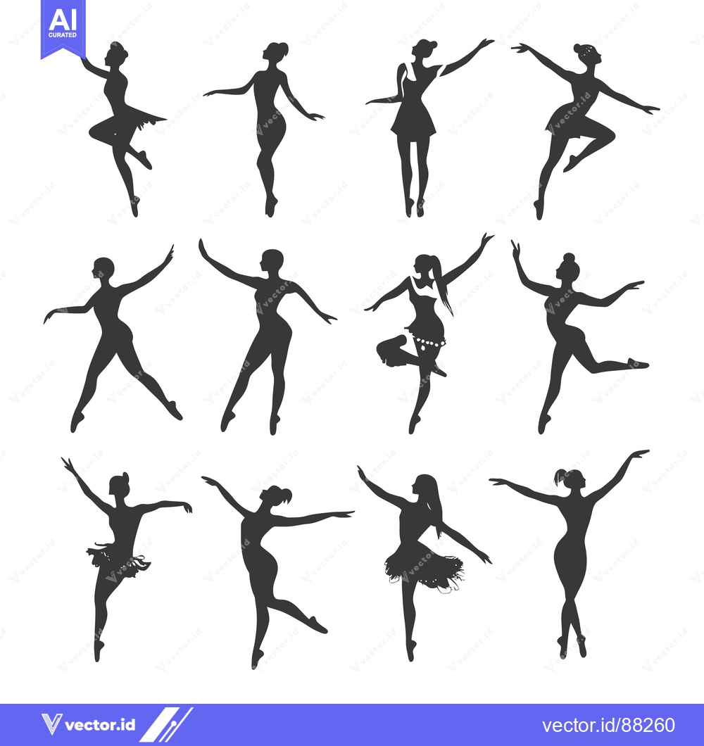 Premium Vector dari Nine Silhouettes of Ballet Dancers in Different Poses