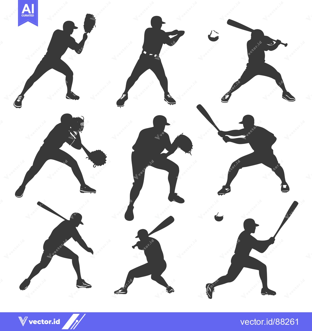 Premium Vector of Nine Silhouettes of Baseball Players in Various Poses