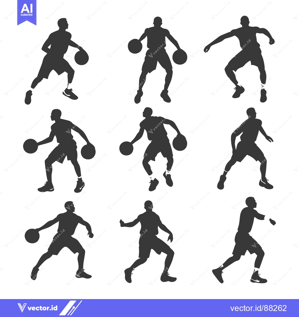 Premium Vector dari Nine Silhouettes of Basketball Players in Different Poses
