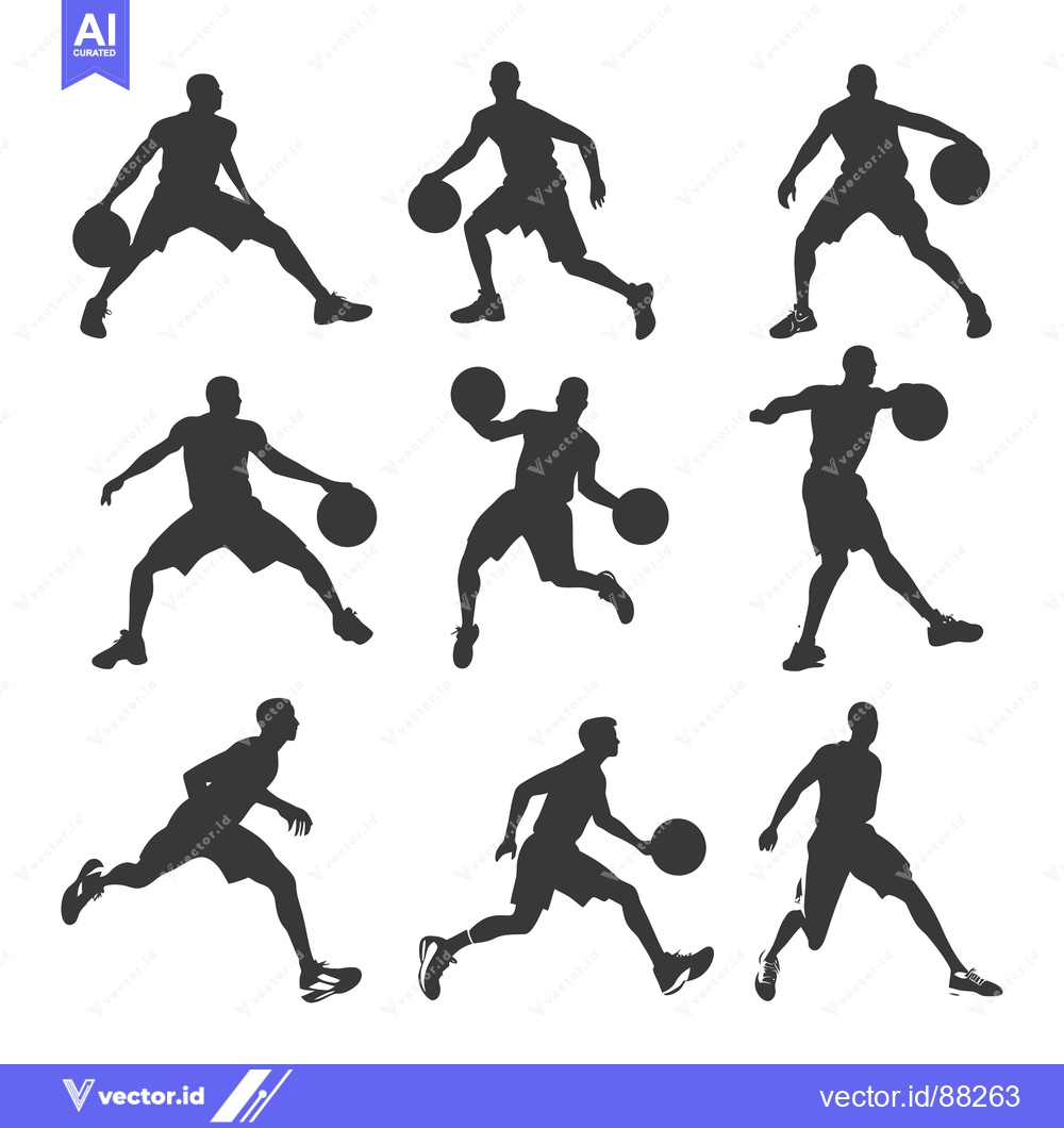 Premium Vector dari Nine Silhouettes of Basketball Players in Various Poses
