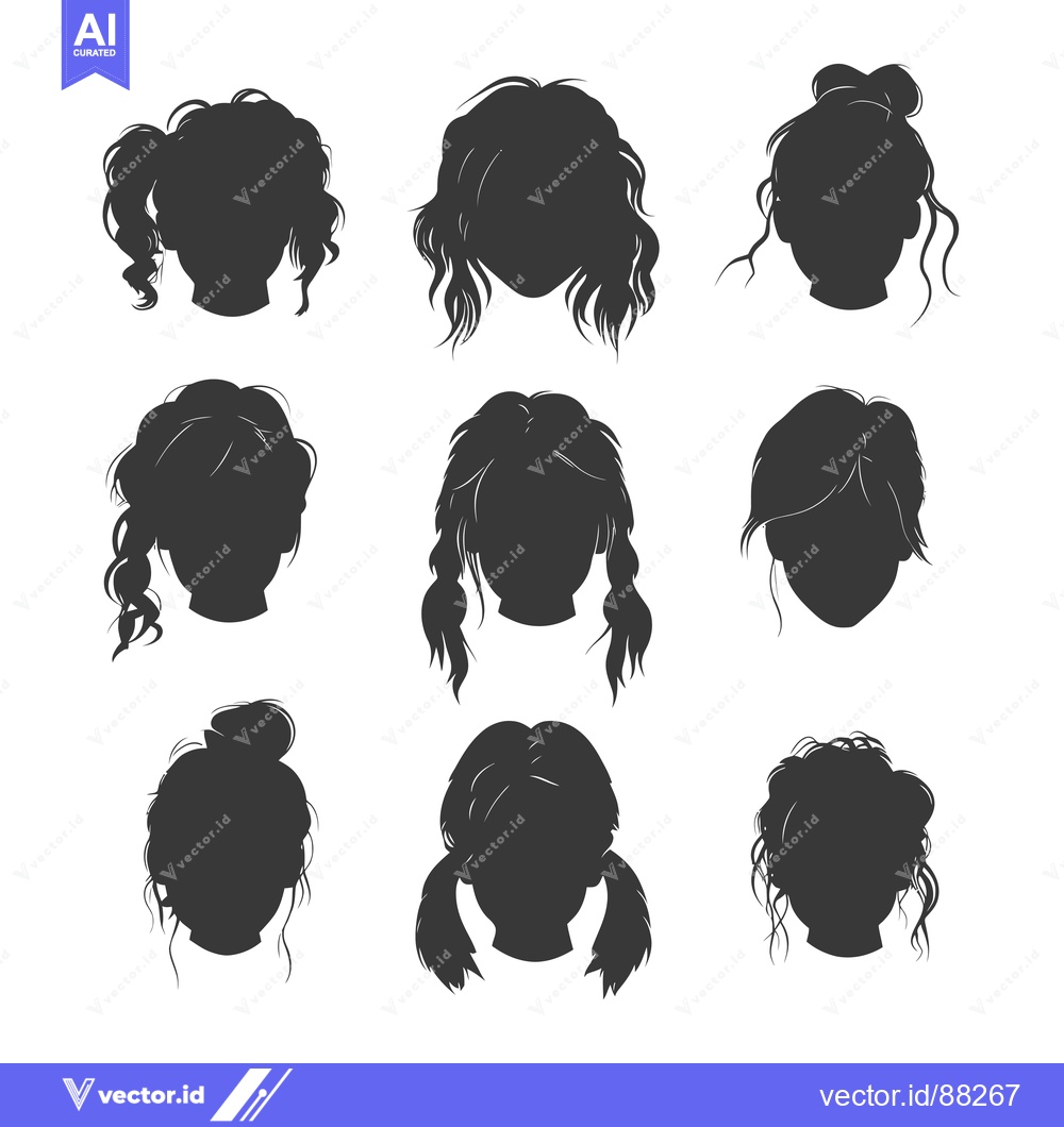 Premium Vector of Nine Silhouettes of Female Heads with Various Hairstyles