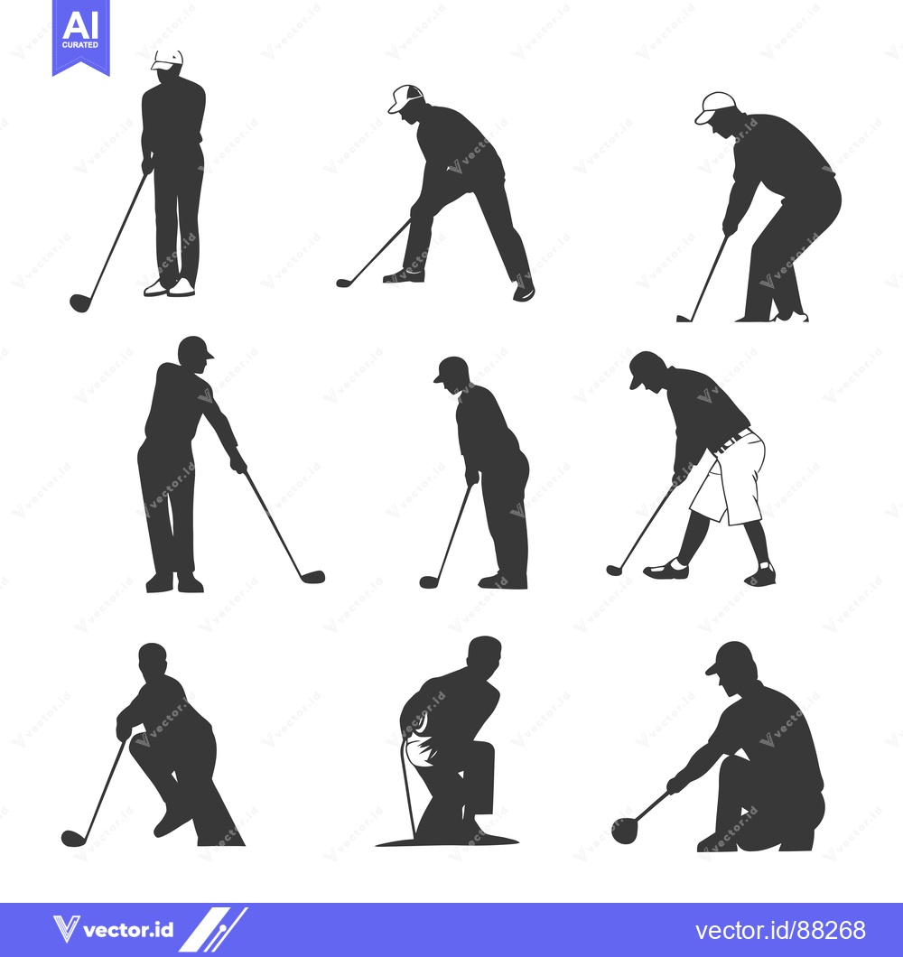 Premium Vector dari Nine Silhouettes of Golfers in Different Poses