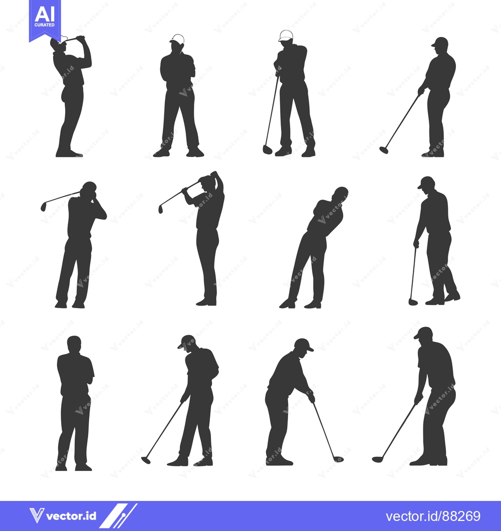 Premium Vector dari Nine Silhouettes of Golfers in Different Poses