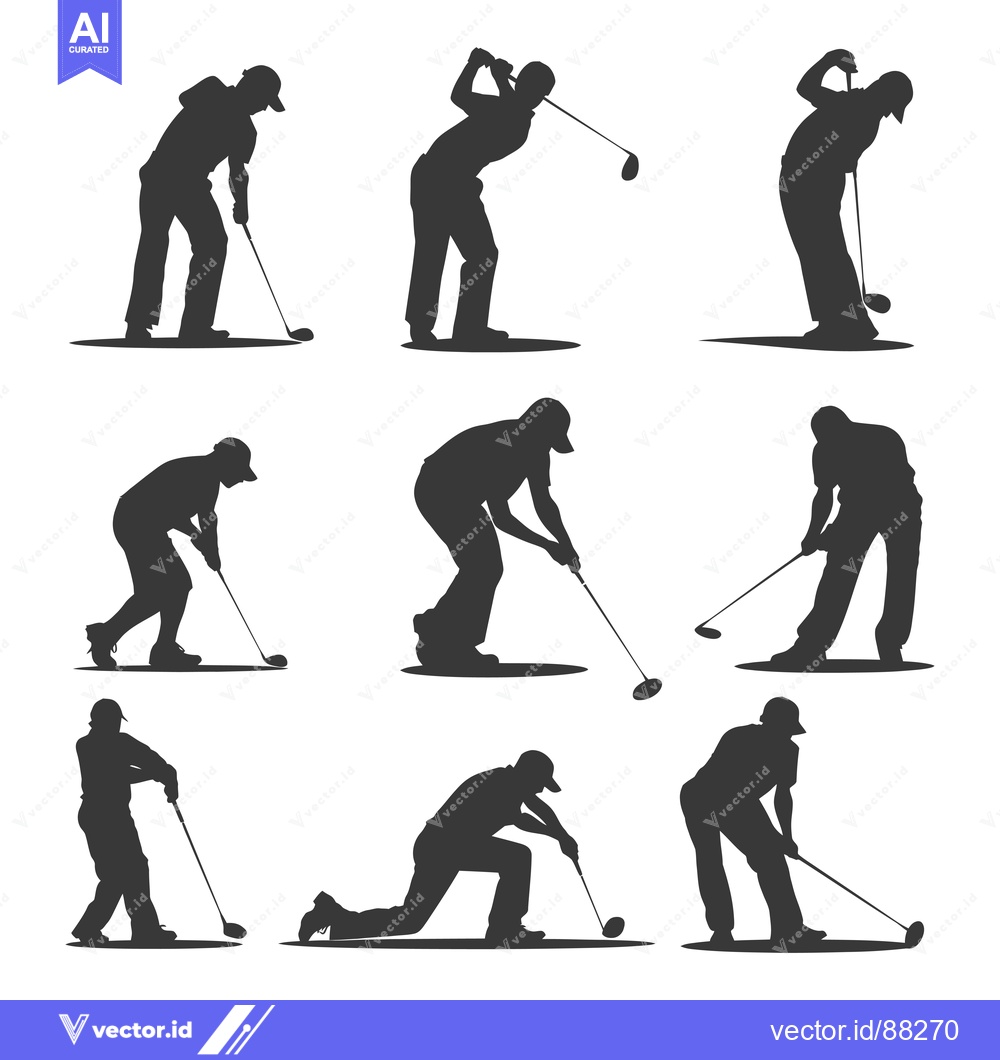 Premium Vector of Nine Silhouettes of Golfers in Various Swing Positions