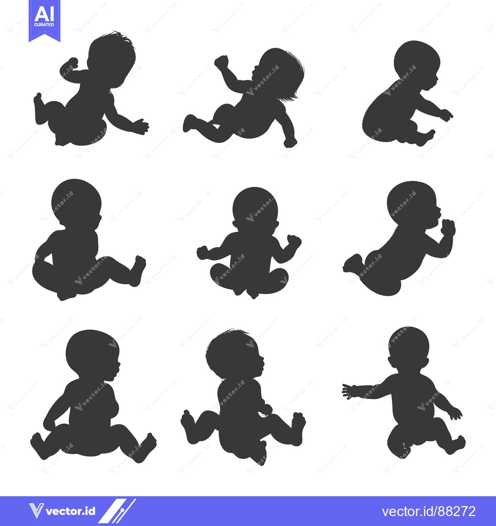 Premium Vector of Nine Silhouettes of Infants in Various Poses