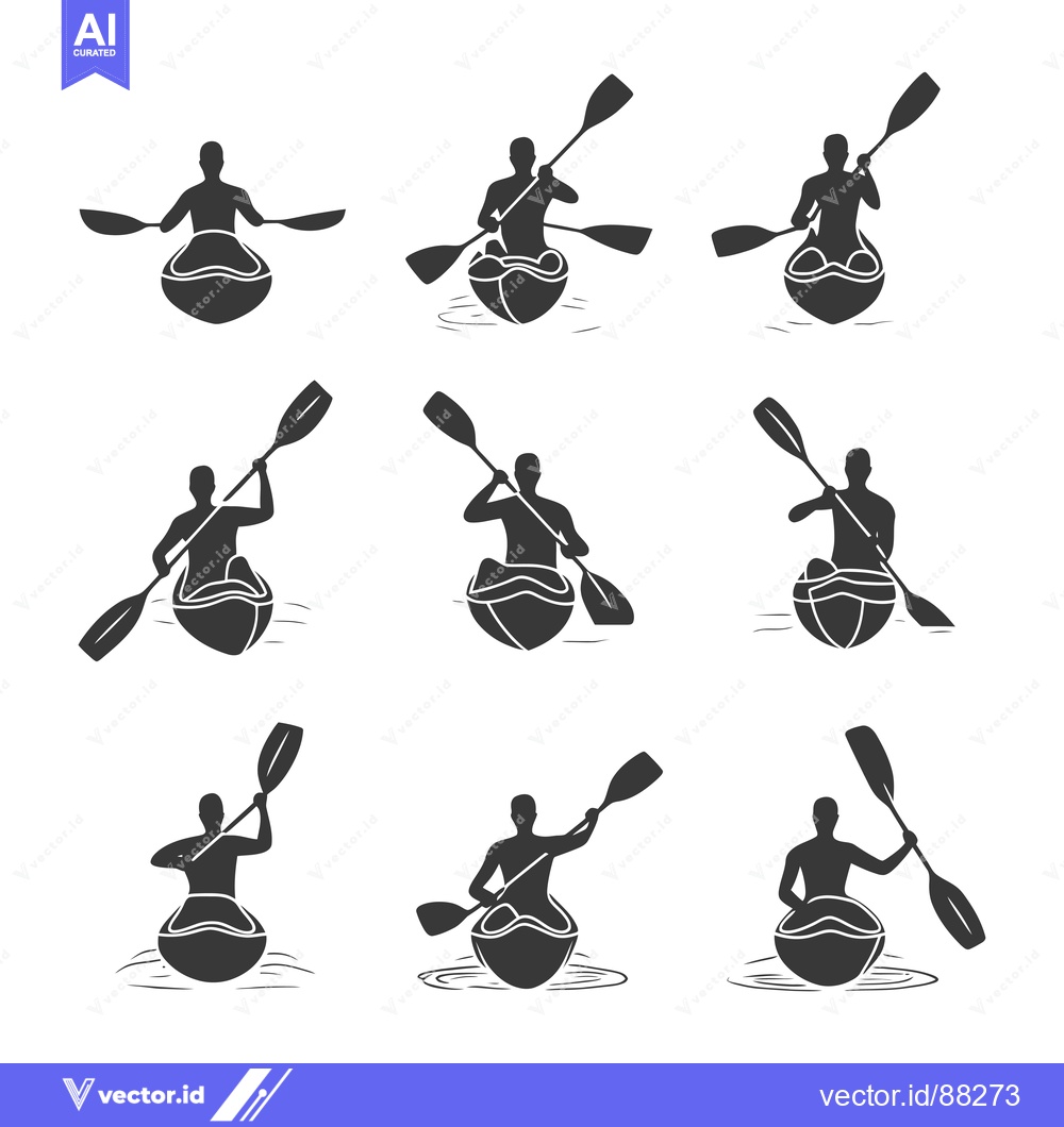 Premium Vector dari Nine Silhouettes of Kayakers with Paddles in Various Positions