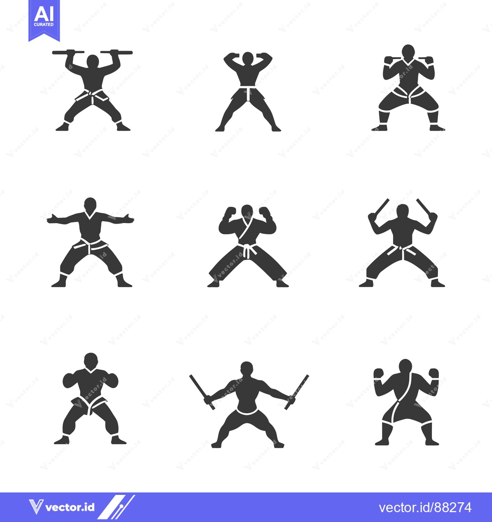 Premium Vector dari Nine Silhouettes of Martial Arts Fighters in Various Poses